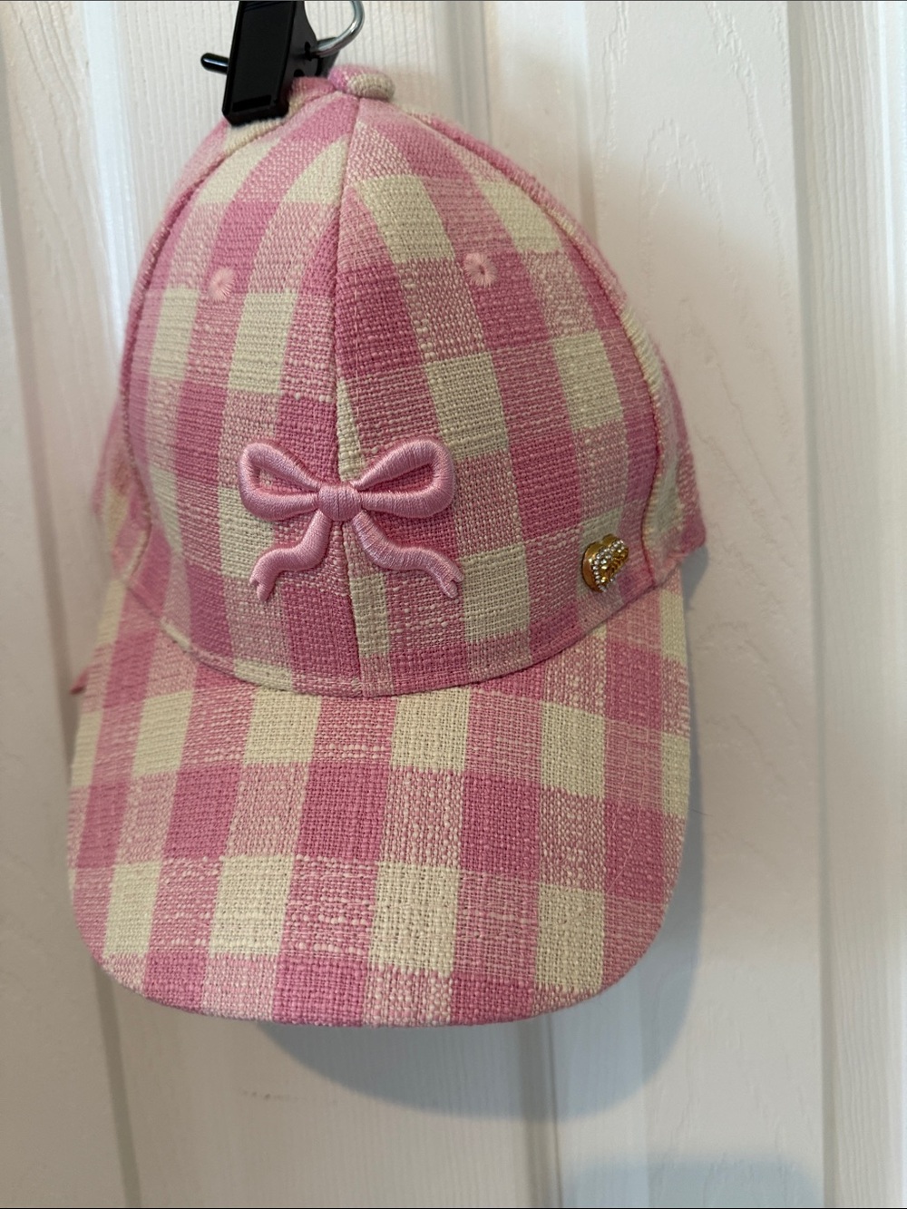 Juicy Couture Pink and Cream Gingham Bow Baseball Cap